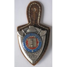 French Fire Brigade unit badge on its original fob 