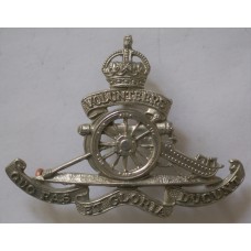 Royal Artillery Volunteers white metal cap badge 