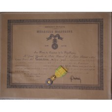 1915 Medaille Militaire certificate and medal to a Warrant Officer in the 3rd Colonial Artillery Regiment 