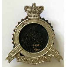 South African Constabulary pre 1902 slouch hat badge with black leather rosette