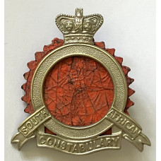 South African Constabulary pre 1902 slouch hat badge with red leather rosette
