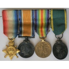 1914-15 Star, War Medal, Victory Medal and GV Territorial Efficiency Medal miniature group
